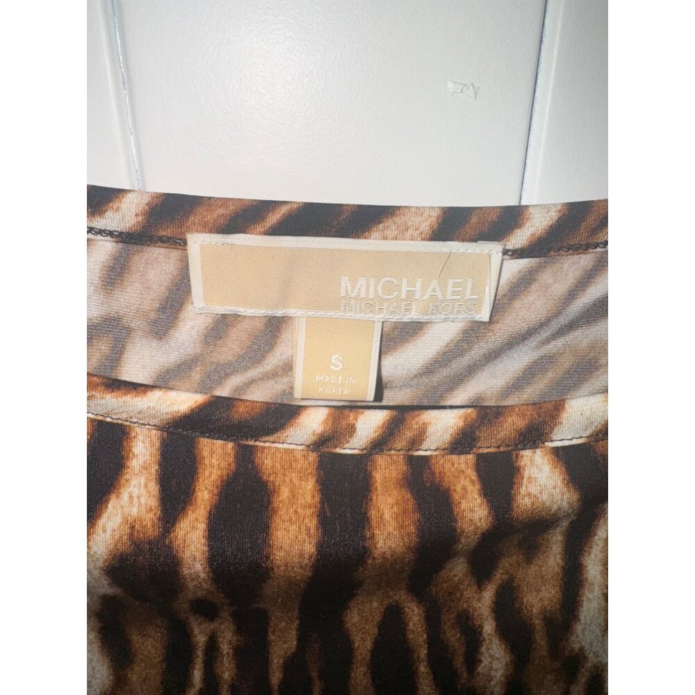 Michael Kors Women's Brown Black Long Sleeve Tiger Print Dress - Size Small - Picture 4 of 4